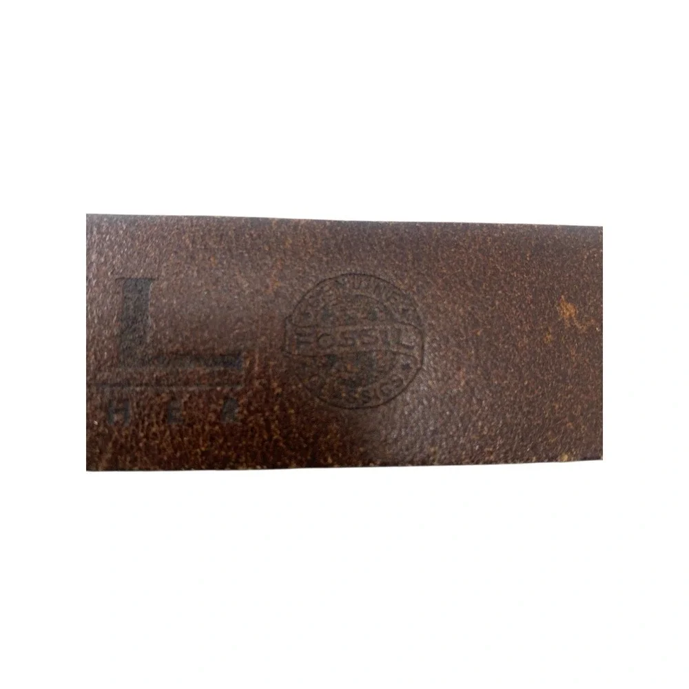 Fossil Womens Genuine Brown Textured Leather Belt Aztec Symbol Buckle Size M